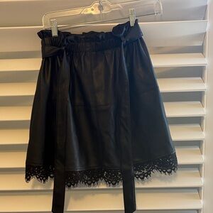 AKIRA Women's Black Faux Leather Skirt with Lace Hem; Sz: Small
